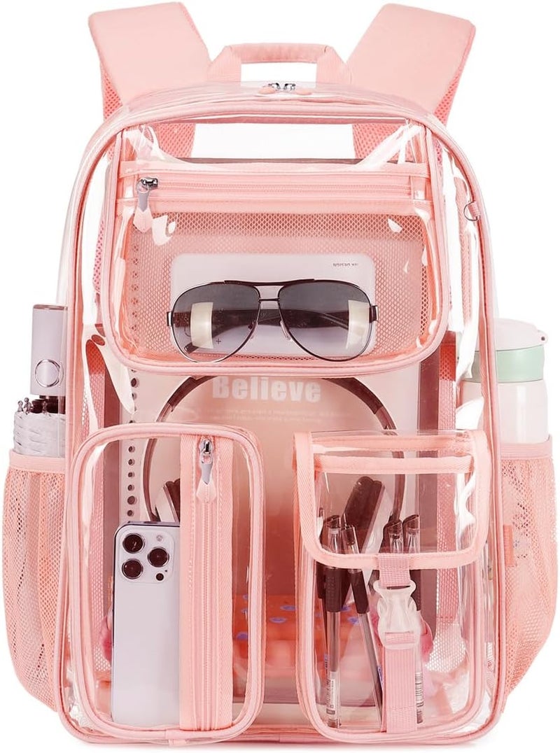 Cusangel Pink See Through Backpack For Women, Clear Backpack Heavy Duty,Clear BookBag,16 x11 x5inch TPU Large Capacity for School,stadium events, Sport Events,Travel,mochila transparente para mujer (Pink) - Image 1